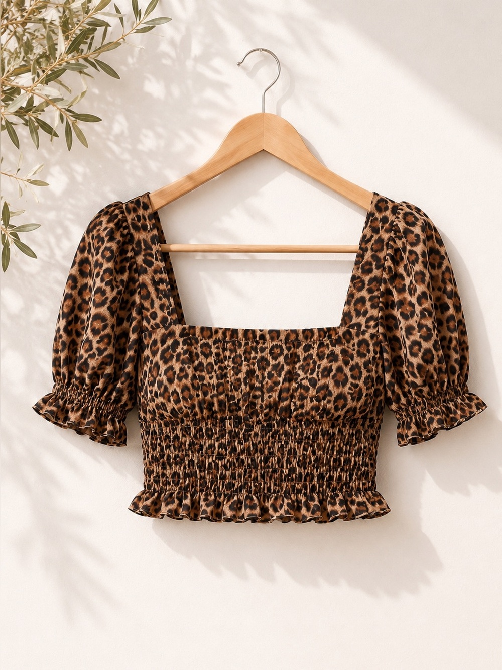 Superdown Lexi Leopard Smocked Top size small